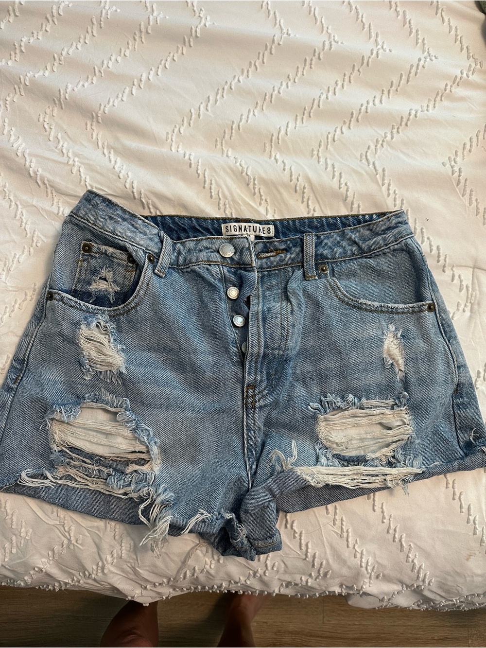 Signature8 Light Blue Distressed Denim Shorts